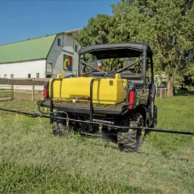 65 gallon tank in a UTV with a sprayer attachment.